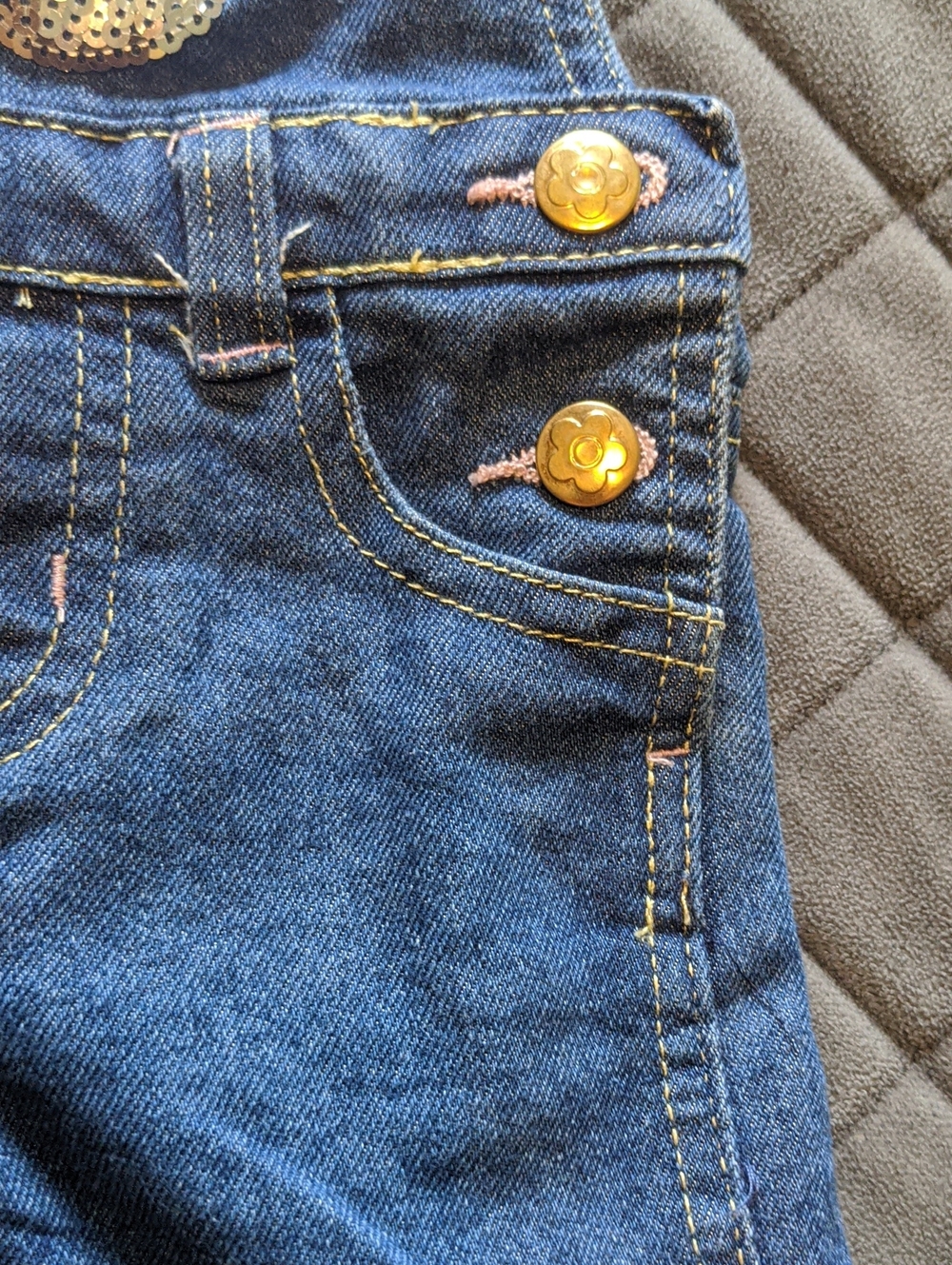 Colette Lilly Baby Girl Butterfly Sequin Denim Shortalls Overalls Size 12M - Picture 5 of 11